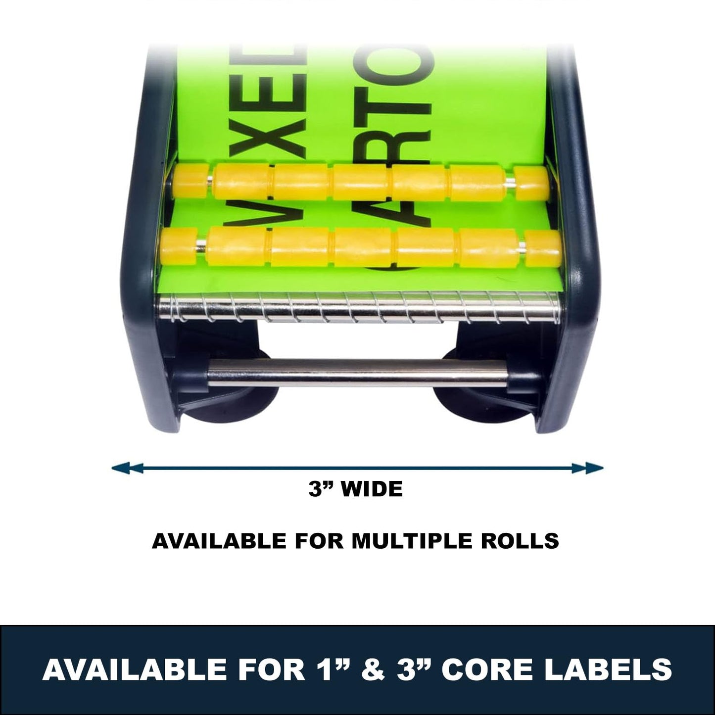 MDJ by Excell Manual Label Sticker Dispenser with 4 Suction Cups Base for Tabletop, Adjustable Holder for Multiple Rolls for Office, Home, School, Warehouse, Easy Peel Off, Fits up to 3" Wide Labels