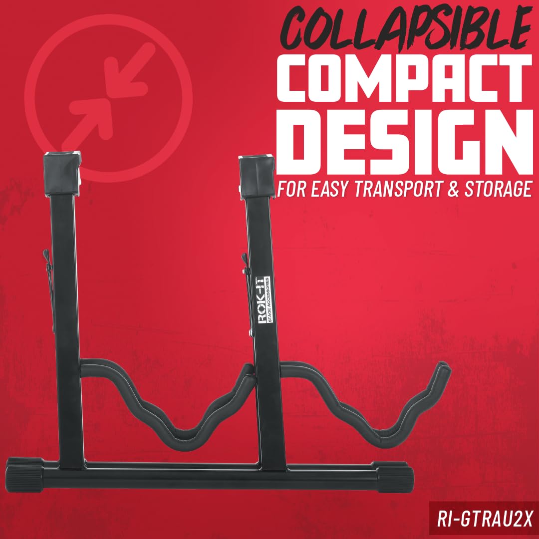 Rok It A-Frame Double Guitar Stand; Holds Most Standard Electric and Acoustic Guitars (RI-GTRAU2X)