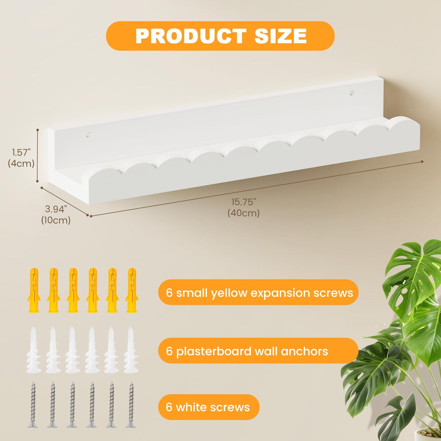 Yirilan Nursery Book Shelves, White Floating Shelves for Wall, Scalloped Shelves for Bedroom Kids, Toddler Room, Baby Room, Nursery Decor(4-Pack)