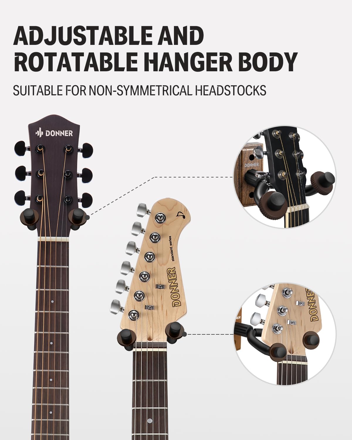 Donner Guitar Wall Mount Hanger 6-Pack, Black Walnut Guitar Wall Holder for Acoustic Electric Guitars, Bass, Ukulele, Violin, Mandolin, Banjo and String Instruments