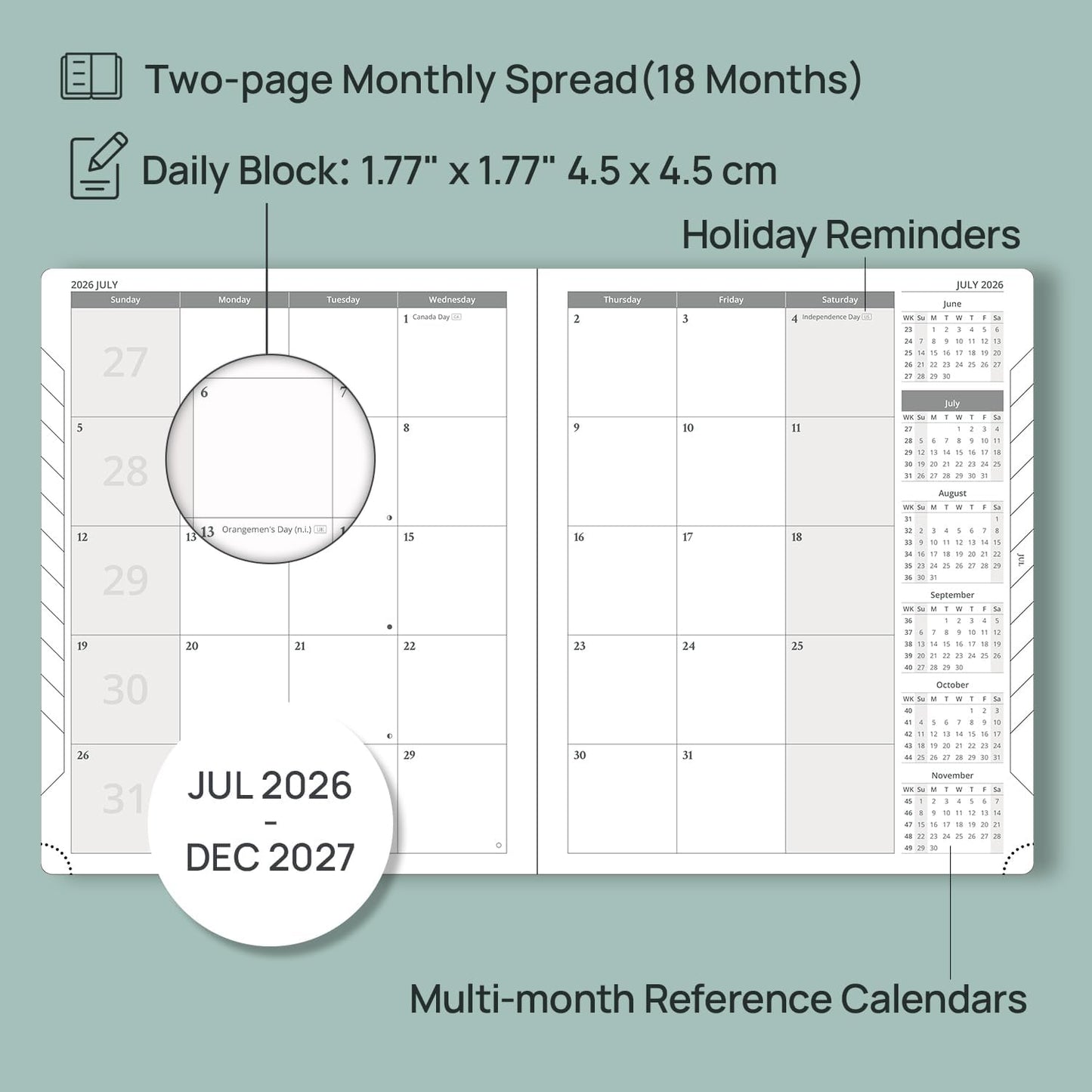 POPRUN Monthly Planner 2026-2027 (Large - 8.5" x 10.5" Soft Cover), 18-Month Calendar Book (Jul.2026-Dec.2027), Calendar Planner with Monthly Tabs & Pocket, 100 GSM Paper - Purple