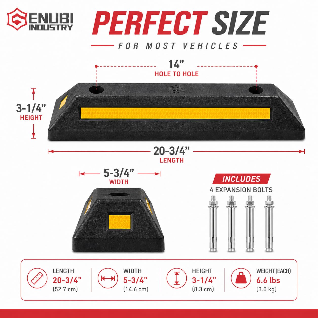 Curb Garage Vehicle Floor Stopper for Parking 2 Pack, Heavy Duty Rubber Parking Lot Driveway Stopper for Car Vans Trucks Tire Wheel Guide Block Bumper