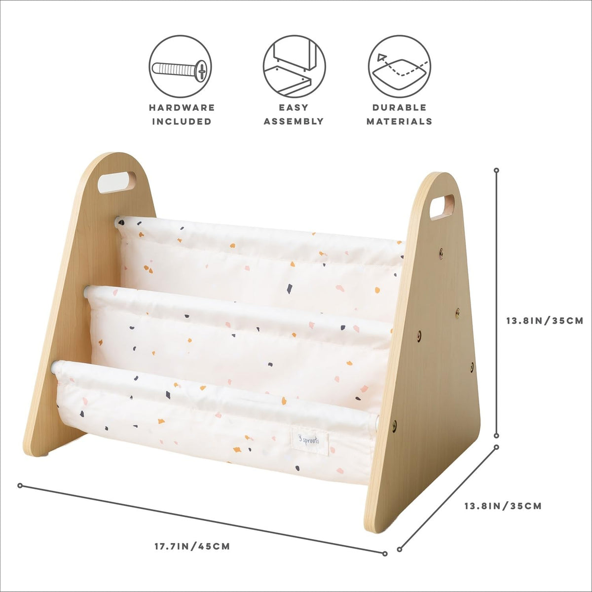 3 Sprouts Kids Portable Bookshelf - Double Sided Toddler Bookshelf for Children - Baby Book Shelf - Toddler Montessori Book Shelf - Small Nursery Bookcase Kids - Bibliotheque Enfant - Terrazzo Cream