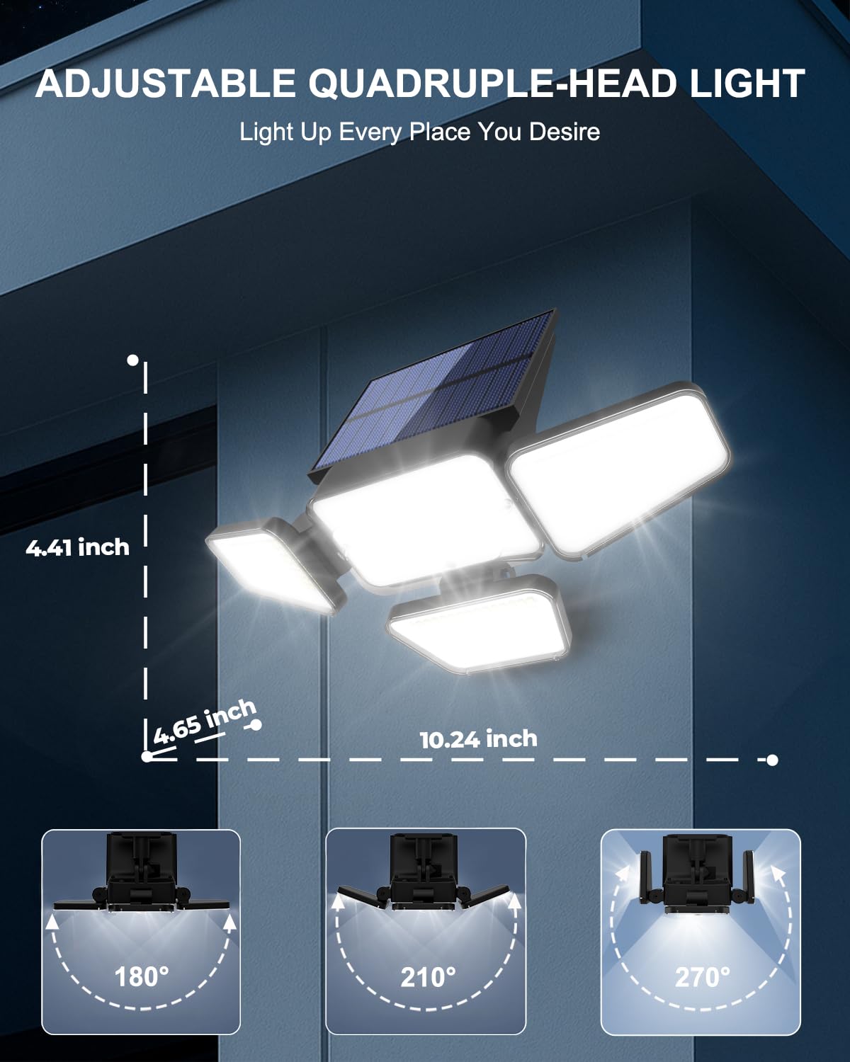 Solar Motion Sensor Light Outdoor, 270LED 4Modes 2000LM Solar Flood Lights Outdoor with Remote Control and Upgraded Panel, Adjustable 4Head Security Light for Yard, Garage 2Pack