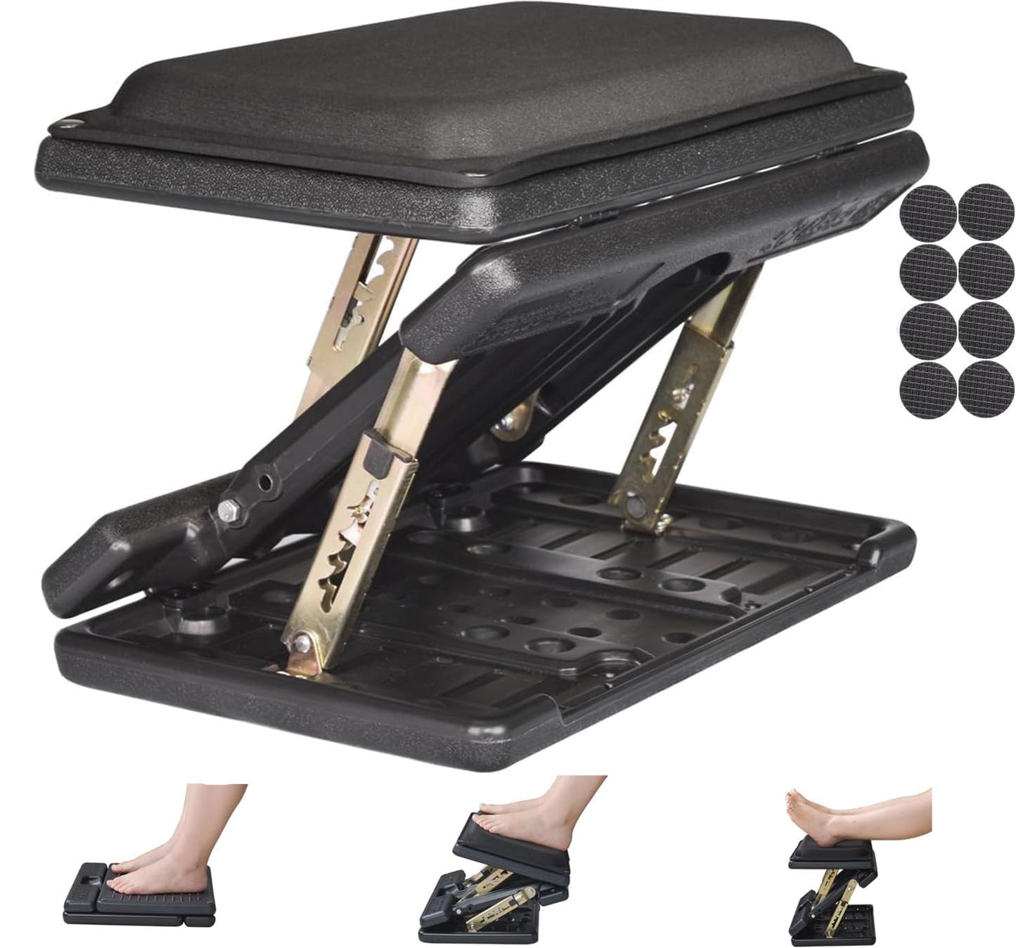 Leermart Adjustable Footrest Widen with Removable Foam Cushion for Office Under Desk Car Home Stool 4 Angle Height Adjust for Improved Posture Back & Hip Pain Relief（Black Plus）