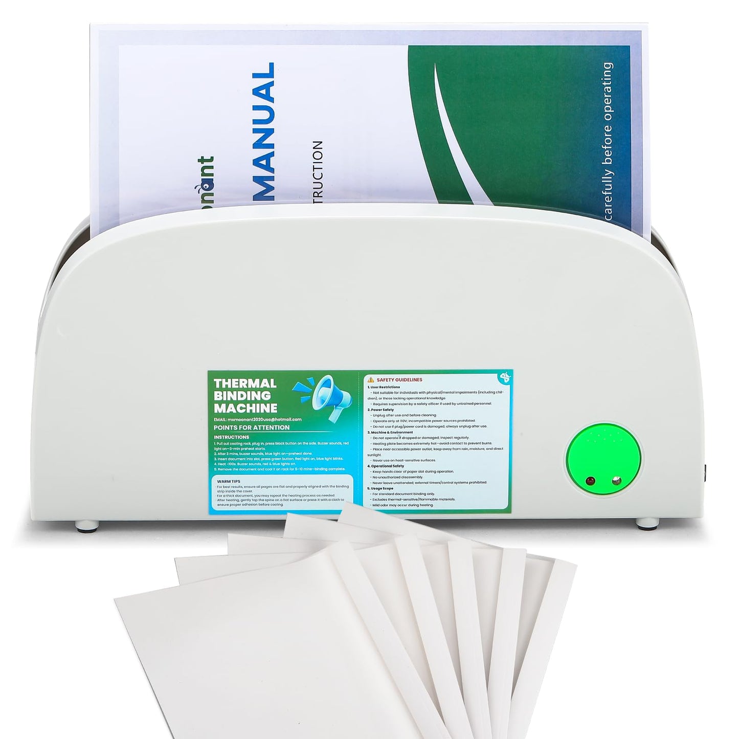 Mxmoonant Thermal Binding Machine for A4 A5 Letter Paper, 33mm Max Thickness, 3-Min Preheat, Compact Design with Cooling Rack, Includes 5 Thermal Covers – Ideal for Home Office School Projects
