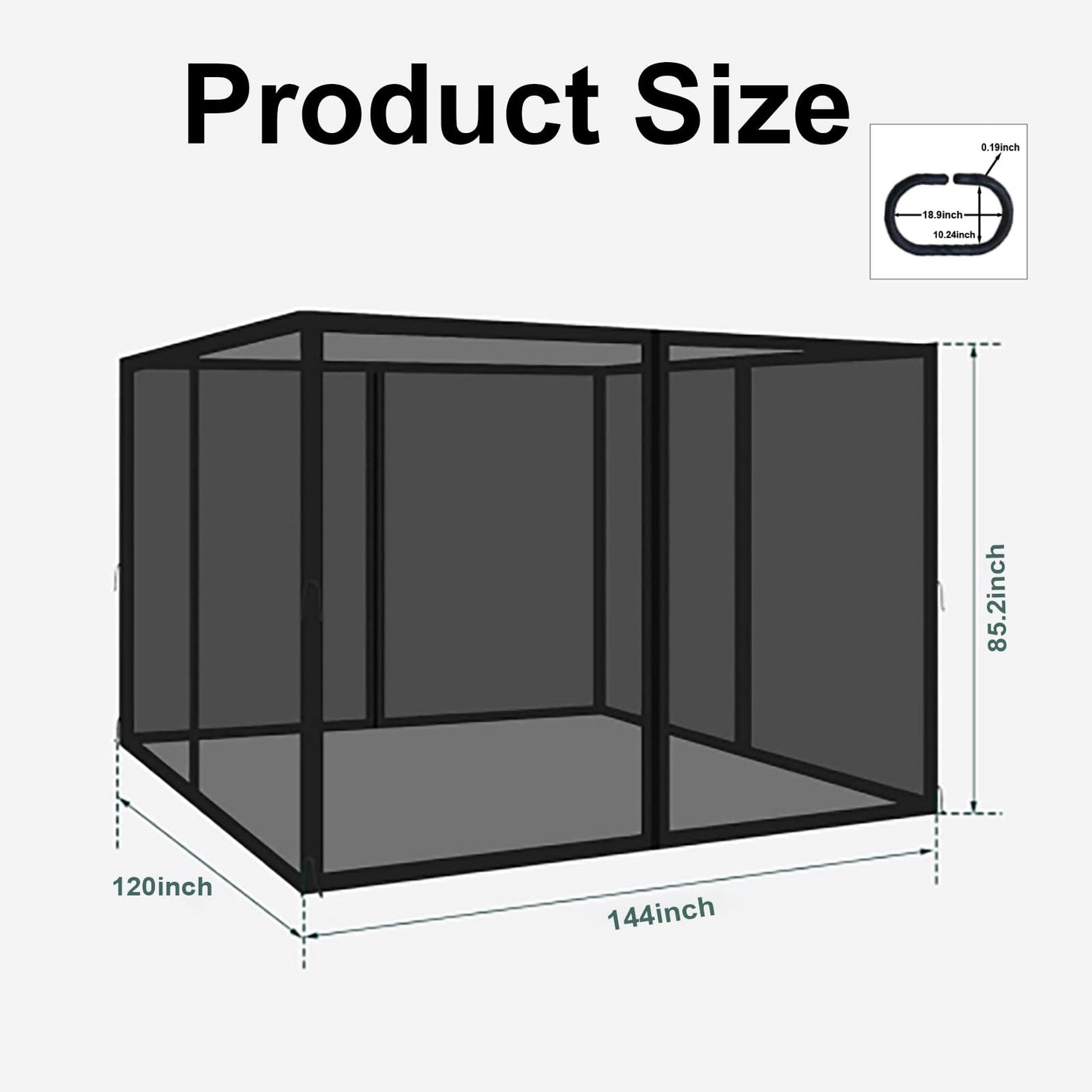 10ft x 12ft Gazebo Mosquito Netting Canopy Universal Replacement, Gazebo Curtains Outdoor Mesh Netting Patio,4-Panel Sidewall Curtain Net with Zipper
