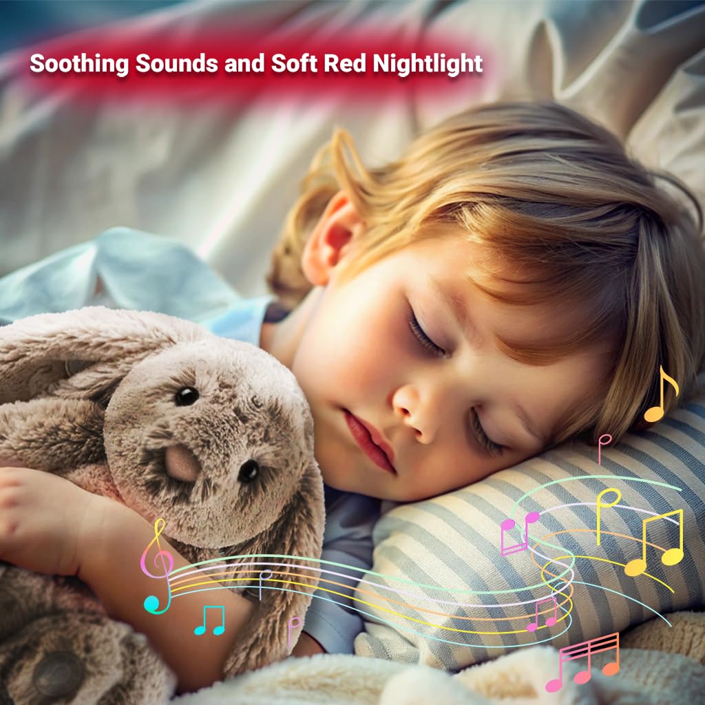 Chirpy Chums Bedtime Bunny Soother – Cry-Activated Plush Sleep Aid with Heartbeat, White Noise, Lullabies & Gentle Red Nightlight – Calming Sound Toy for Newborns & Babies (Non-Rechargeable)