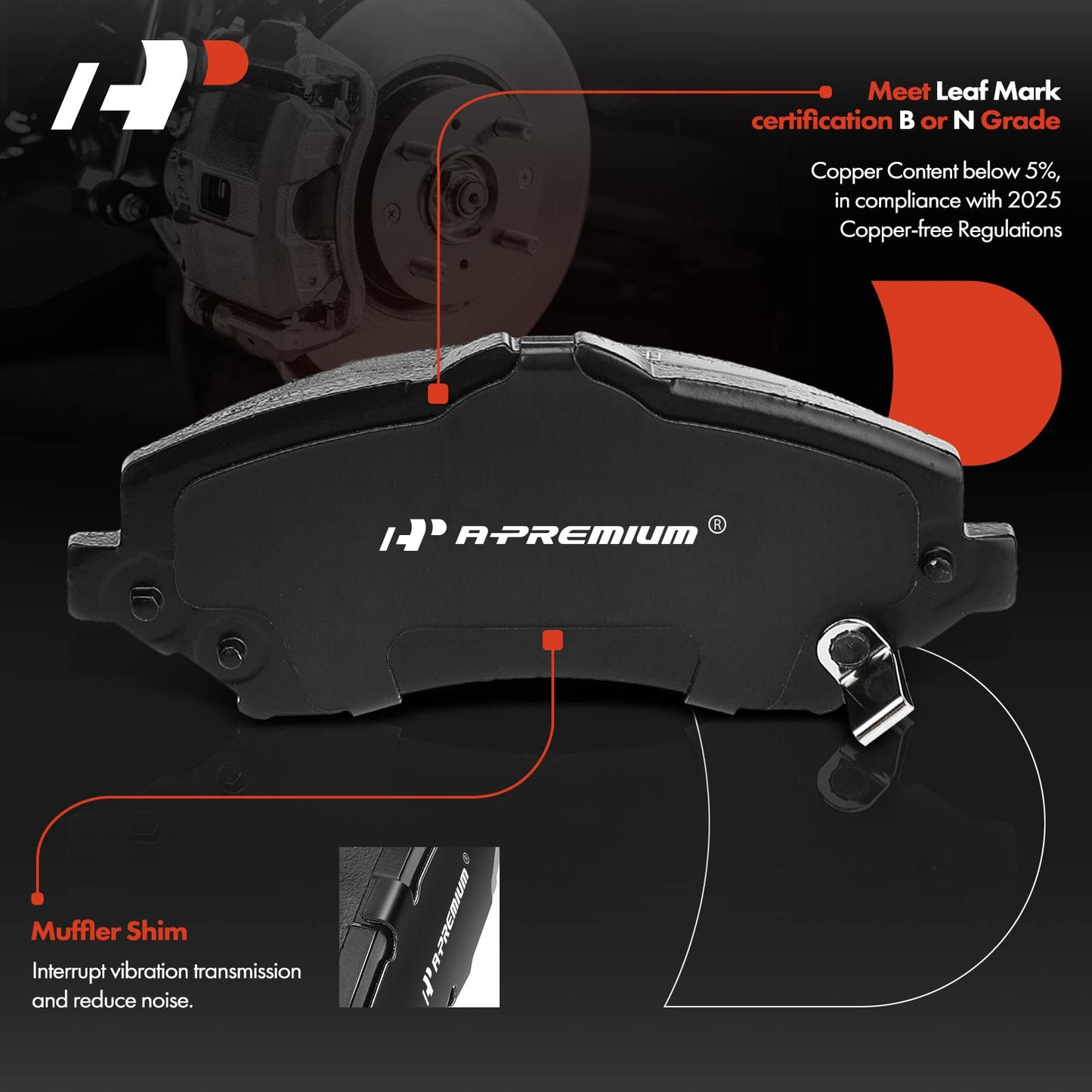 A-Premium Front Ceramic Disc Brake Pads Set Compatible with Select Dodge, Jeep, Volkswagen, Ram and Chrysler Models - Journey, Grand Caravan, Nitro, Liberty, Wrangler JK, Routan, C/V, Town & Country