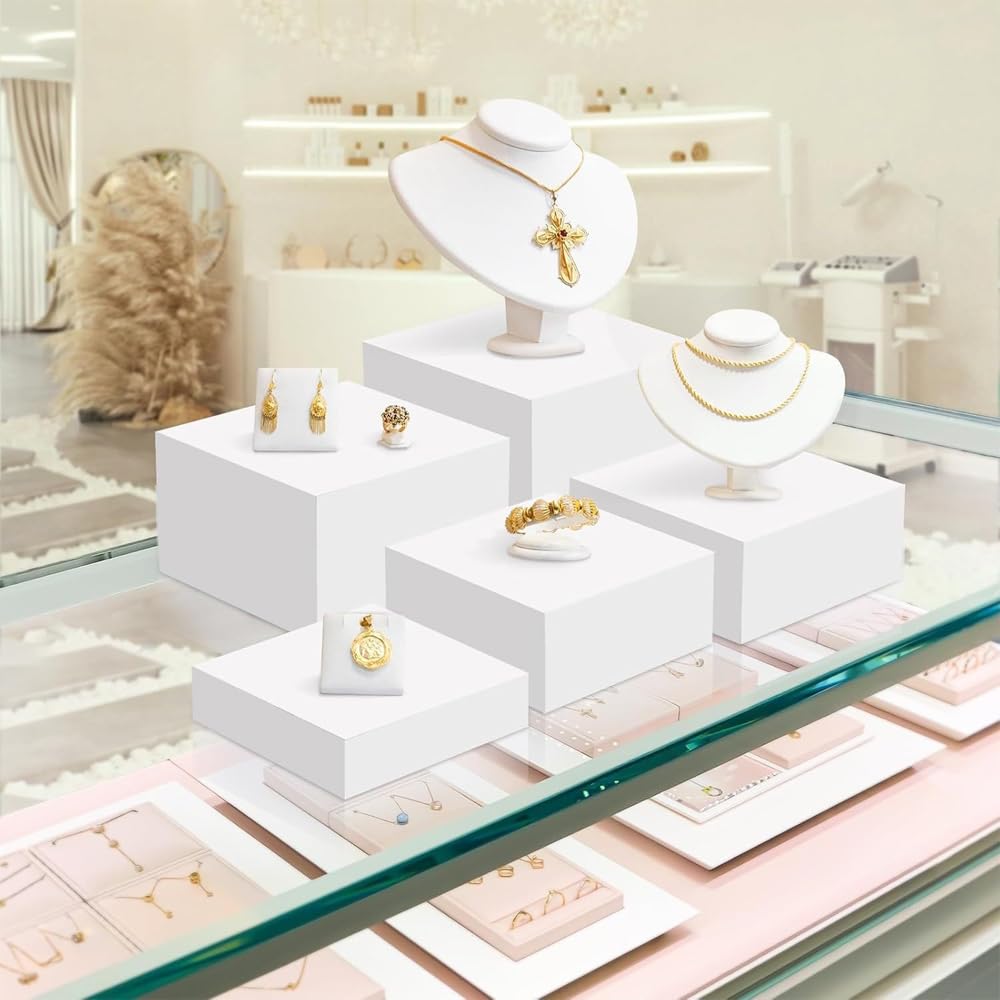 6 Pcs Buffet Risers White Acrylic Display Stands Cube Boxes with Hollow Bottoms Decorative Stand 6 Sizes for Jewelry Candy Table Decor Box Food Riser Party Case Cake Tables