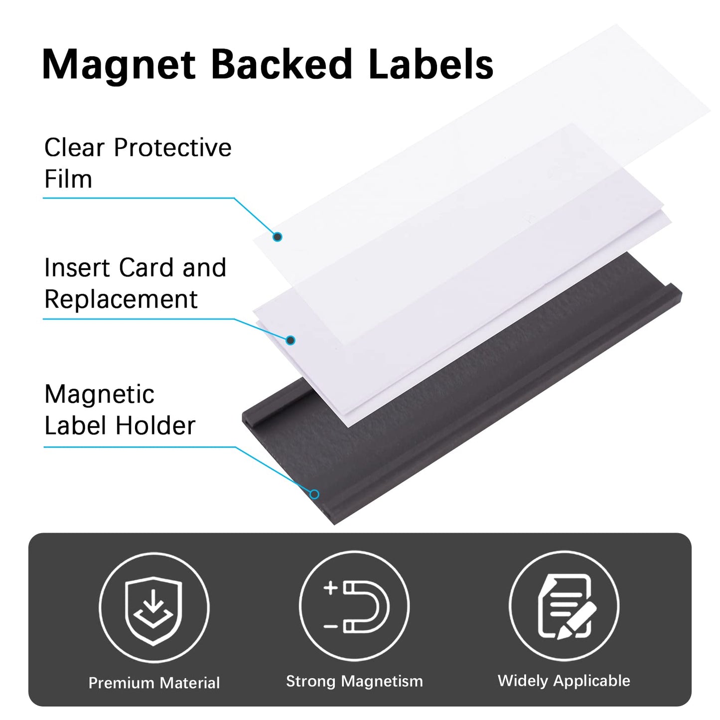 80Pcs Magnetic Label Holders, FHDUSRYO 3x1 inch “C” Channel Magnet Label Card Racks with 80 Clear Protective Films and 160 White Paper Strips for Office, Warehouse, School, Shelf, Drawer