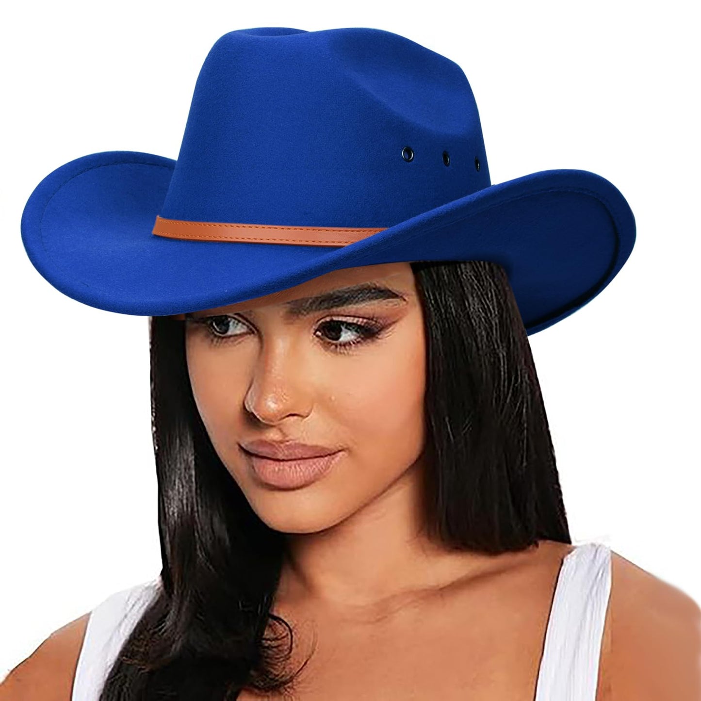 DRESHOW Cowboy Hat for Women and Men Western Felt Cowboy Cowgirl Hat Wide Brim Belt Buckle Retro Fedora Hats Unisex Caps