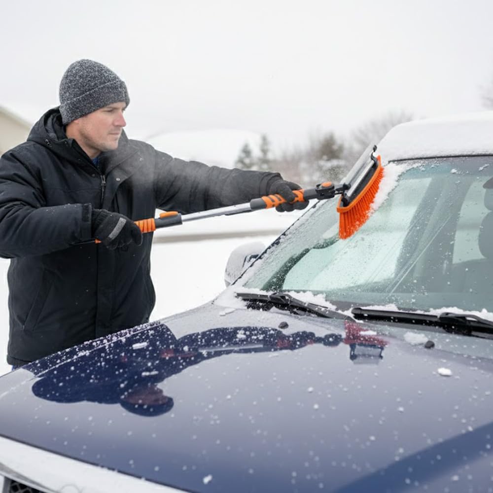 GEARFLAG 4-in-1 Car Snow Brush and Ice Scraper | 45 Inch Extendable Snow Shovel & Squeegee for Windshield | 180° Rotating Head, Comfortable EVA Grip, Portable Winter Tool for Trucks & SUVs