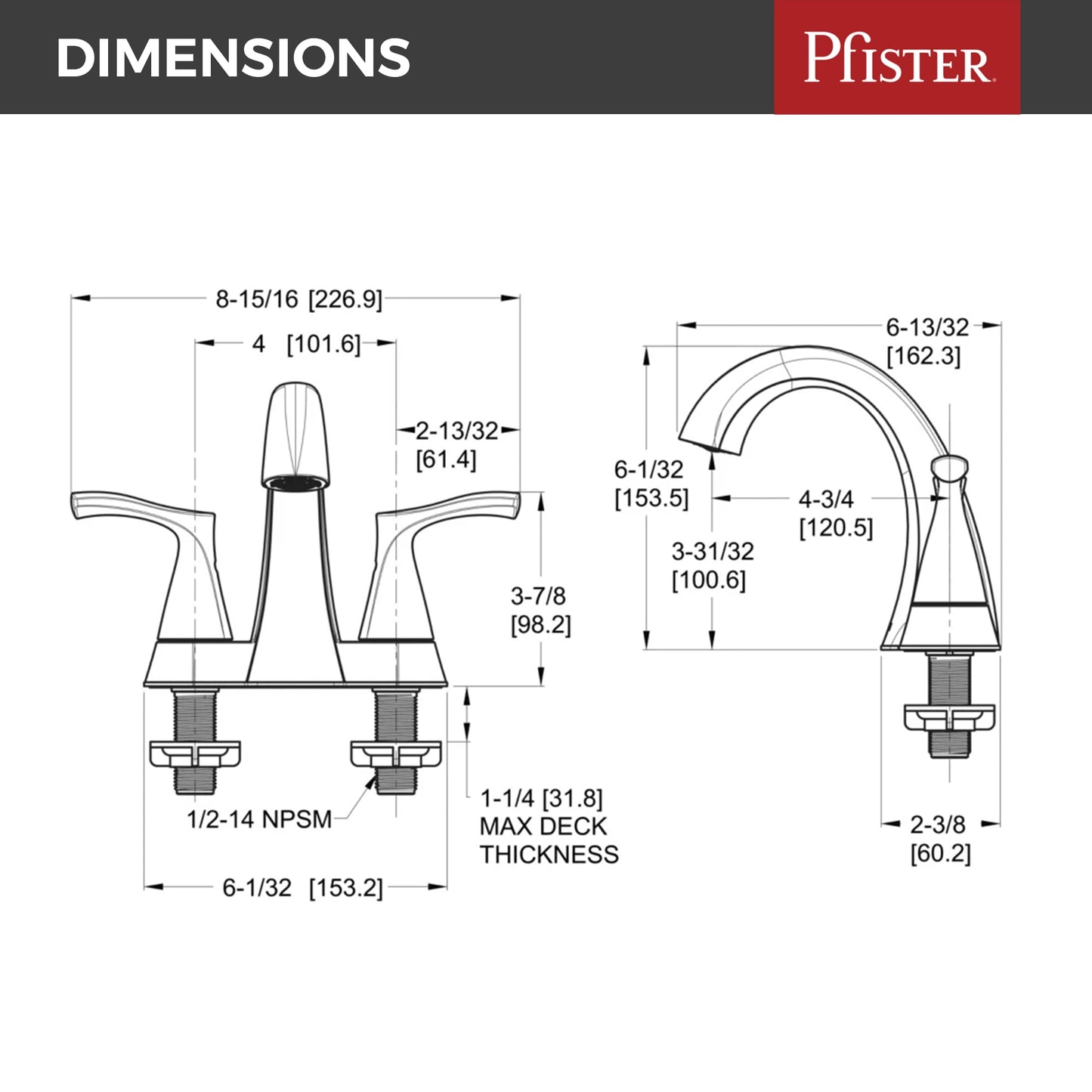 Pfister Masey Polished Chrome Bathroom Faucet, 2-Handle 4-inch Centerset Bathroom Vanity Faucet with Push & Seal Bathroom Sink Drain, Bathroom Décor, 3-Hole Bathroom Sink Faucet