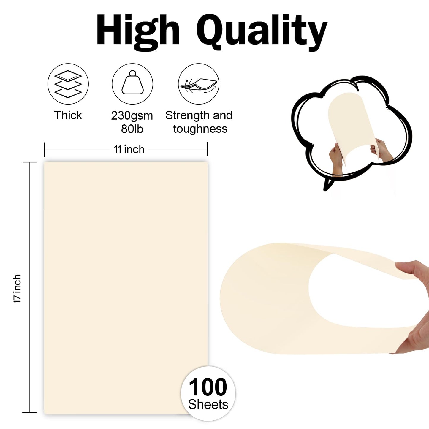 Cream Blank Cover Stock 11x17 100 Sheets Thick Card Stock, Goefun 80lb Ivory Heavyweight Legal Size Printer Paper for Arts and Crafts, Flyers, Menus, Posters
