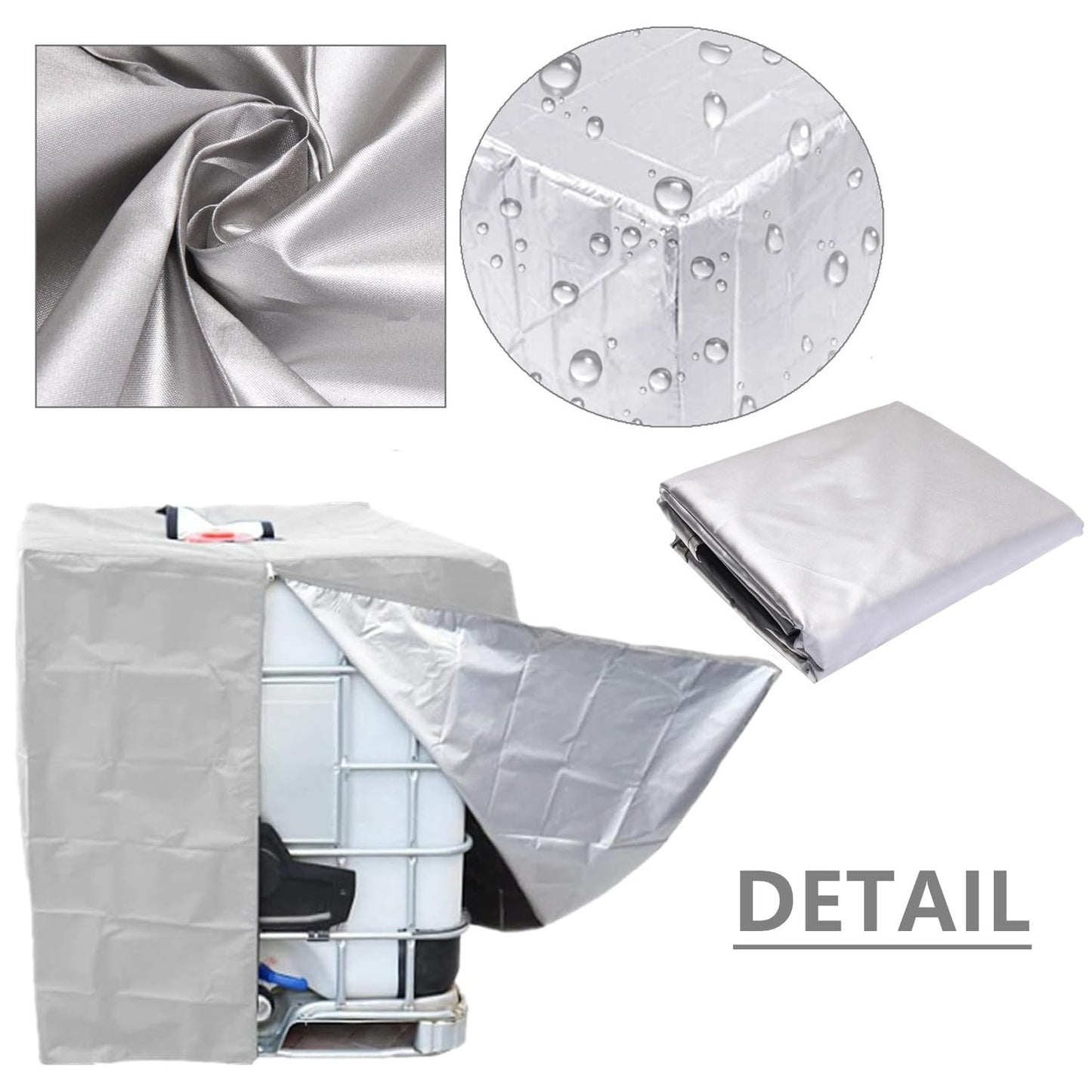 GEDEGOOK IBC Tote Cover, 275 Gallon 1000L Water Tank Cover with Zipper, Waterproof, Anti-Dust, Sun Protective Cover, Water Barrel Cover IBC Rain Bucket Cover 104x 120 x 111CM, Sliver
