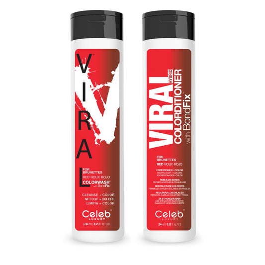 Celeb Luxury Red Duo Color Depositing Colorwash Shampoo & Conditioner Set for Brunettes + Bondfix Bond Rebuilder, Semi Permanent Hair Color, Vegan Hair Dye