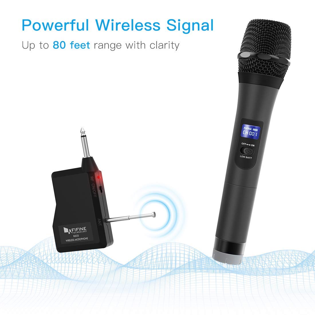 FIFINE TECHNOLOGY Wireless Microphone, Handheld Dynamic Microphone Wireless mic System for Karaoke Nights and House Parties to Have Fun Over the Mixer,PA System,Speakers-K025