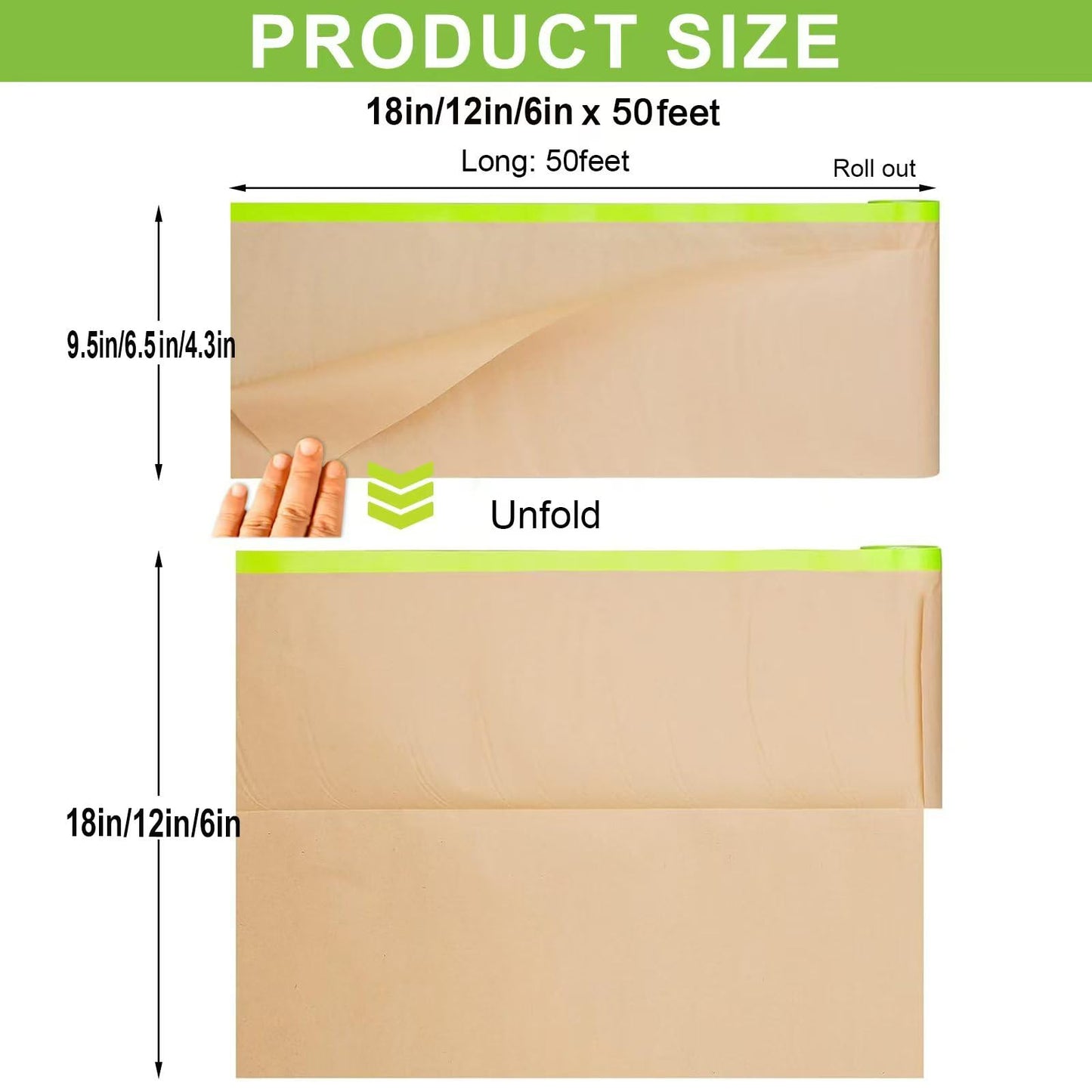 Paint Masking Paper, 6 Pack Tape and Drape Painters Paper, Assorted Size Masking Paper for Painting Car and Auto Body,Floor Protection, Wall Covering(Each Roll 50 Feet)