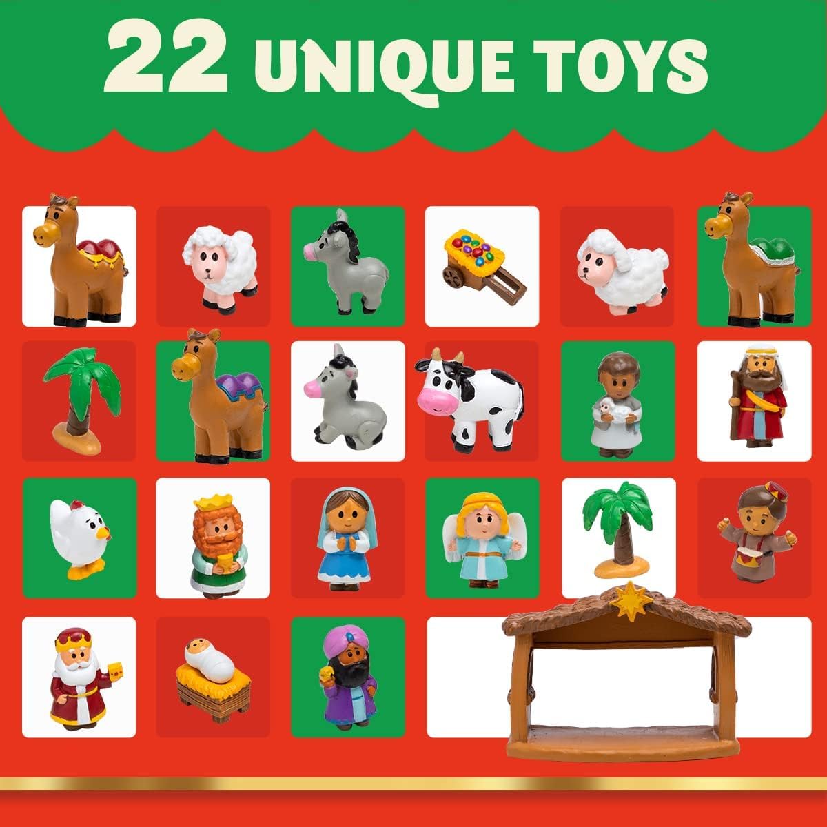 JOYIN 2025 Christmas Advent Calendar Nativity Figurine Set, Christmas Countdown Nativity Scene Set, 24 PCS Xmas Story Christian Religious Advent Calendar