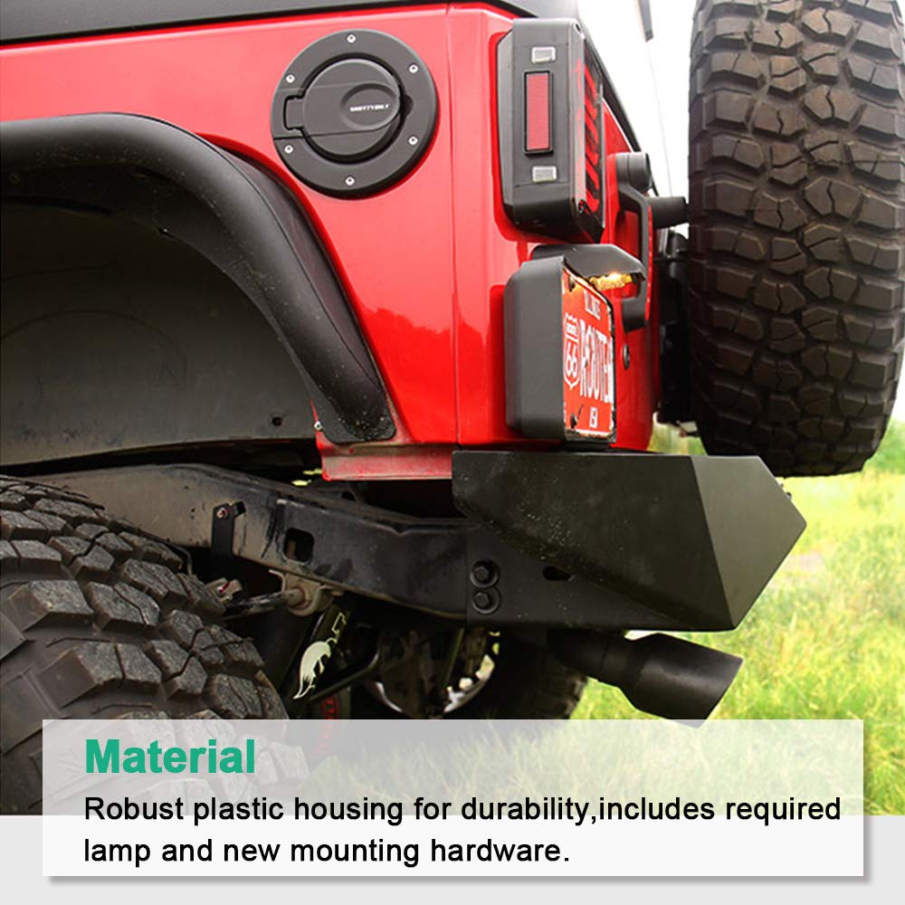 Black Rear License Plate Holder Frames Plastic Bracket with Light Compatible with 2007-2018 Jeep Wrangler JK License Plates Mounting Bracket