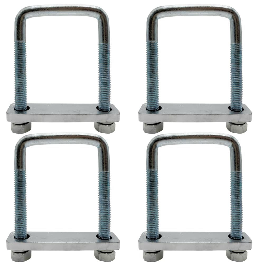 4 Pack Square U-Bolt for Trailer - Fits 2.5 Inch Wide Leaf Springs, Galvanized Steel Clamp Set, Secure Fit for Truck, Boat and Trailers