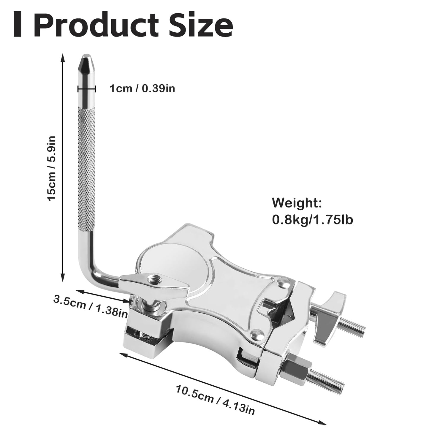 L-Rod Cowbells Cymbal Clamp, Zinc Alloy Tom Mounts for Drums Clamp, Percussion Mounting Bracket for Cowbells, Jam Blocks, Tambourines, Mini Timbales, and Electronic Pads to A Stand (L-Rod)