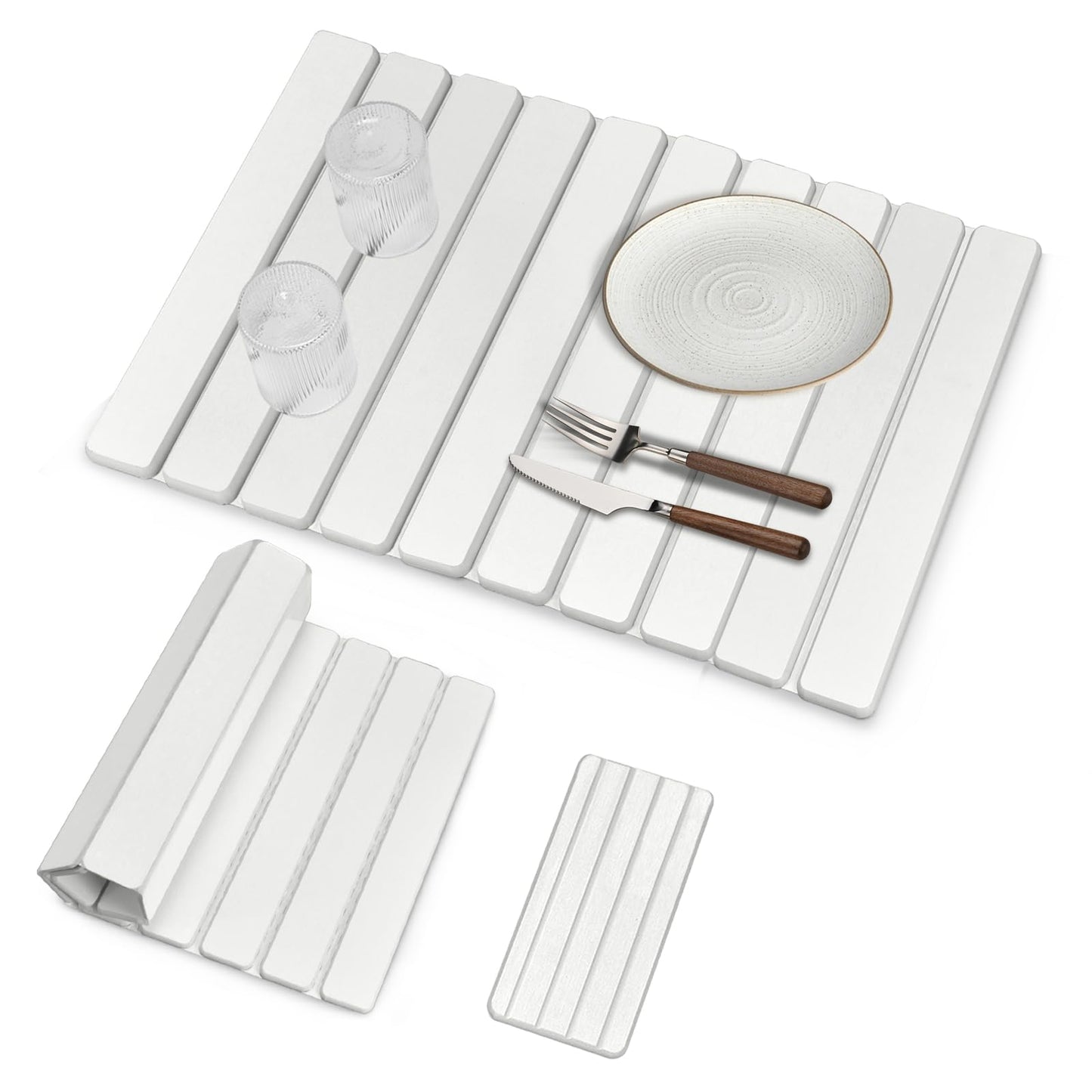 2 PCS Large Stone Dish Drying Mats for Kitchen Counter, 61"(L)×41"(W) Dish Drying Mat with 20"x 10" Coasters, Collapsible Quick-Dry Diatomite Drying Mat for Dishes, Bottles & Cups