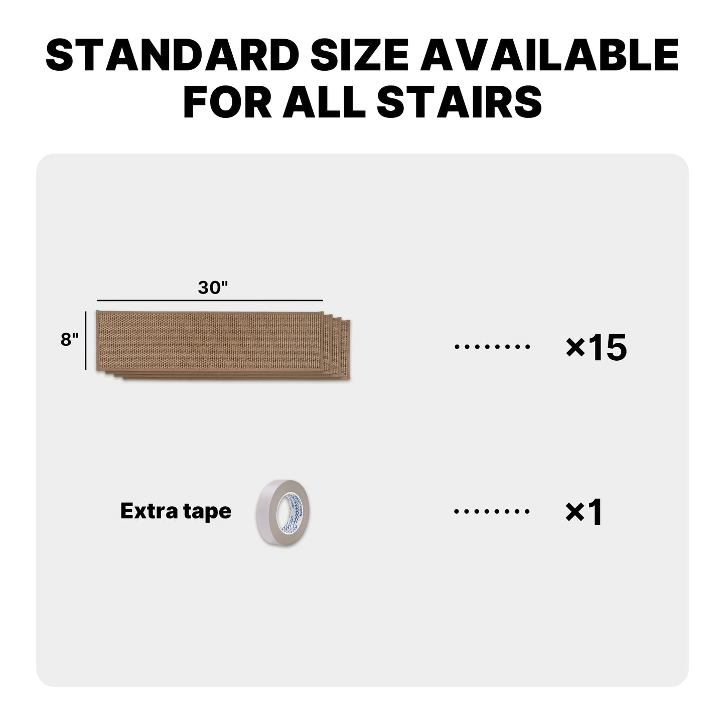 KUEAO Linen Stair Treads 15pcs 8"X30" Stair Mat for Wooden Steps Peel and Stick Stairs Carpet Treads Non Slip Indoor Staircase Covers Mat with Self-Adhesive Backing