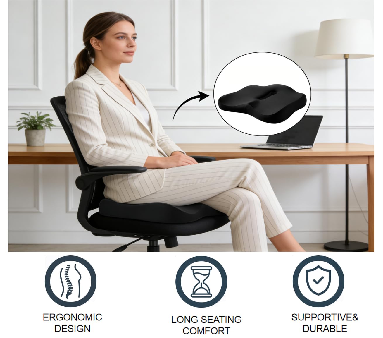 Seat Cushion, Coccyx Cushion -W-Shaped Ergonomic Premium Memory Foam for Tailbone Pain & Back Relief - Non-Slip Office Chair, Car Seat, Wheelchair & Gaming Chair Cushion
