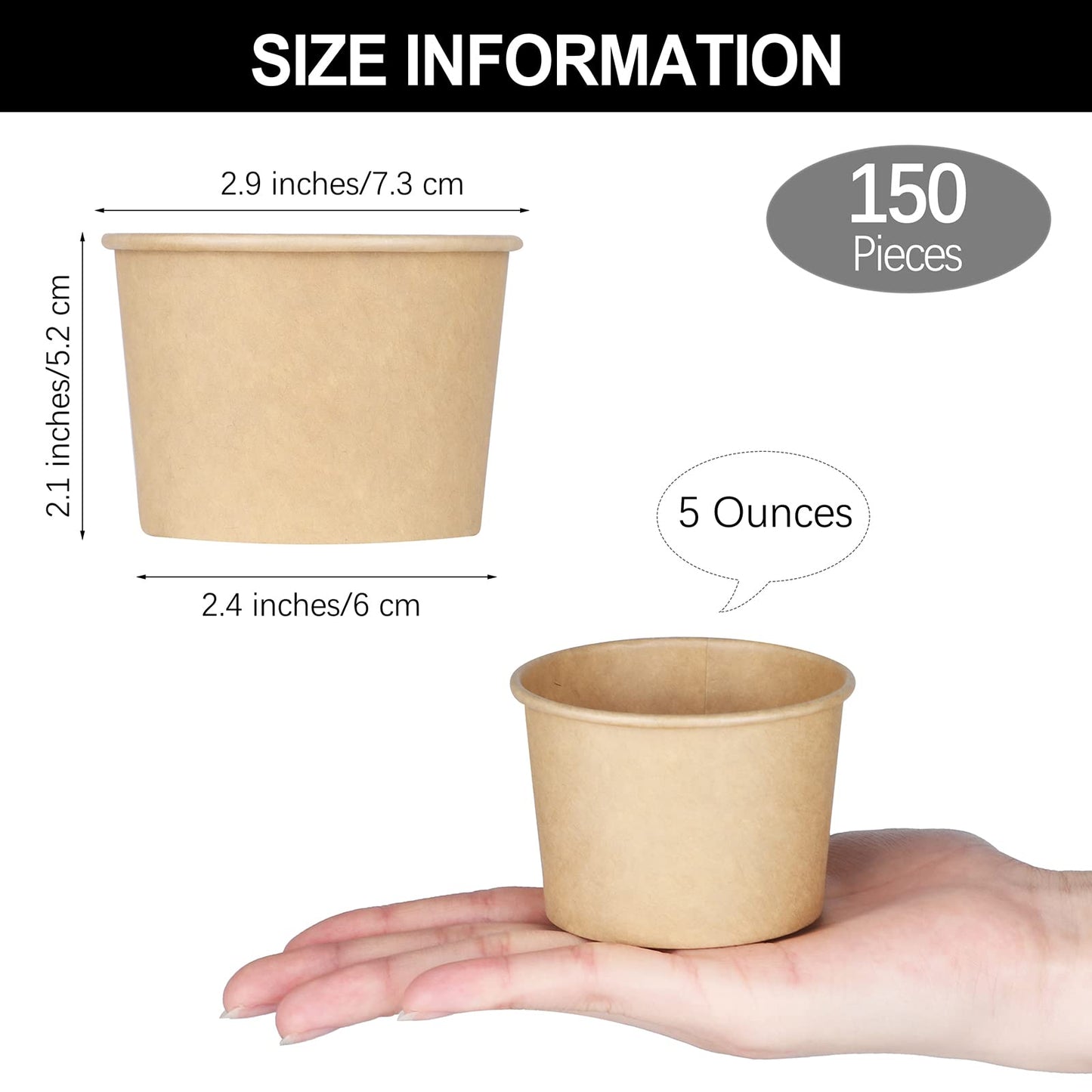 Ruisita 150 Packs Paper Ice Cream Cups 5 Ounce Disposable Soup Bowls Brown Dessert Bowls for Hot or Cold Food Party Supplies Treat Dessert Cups for Sundae Frozen Yogurt