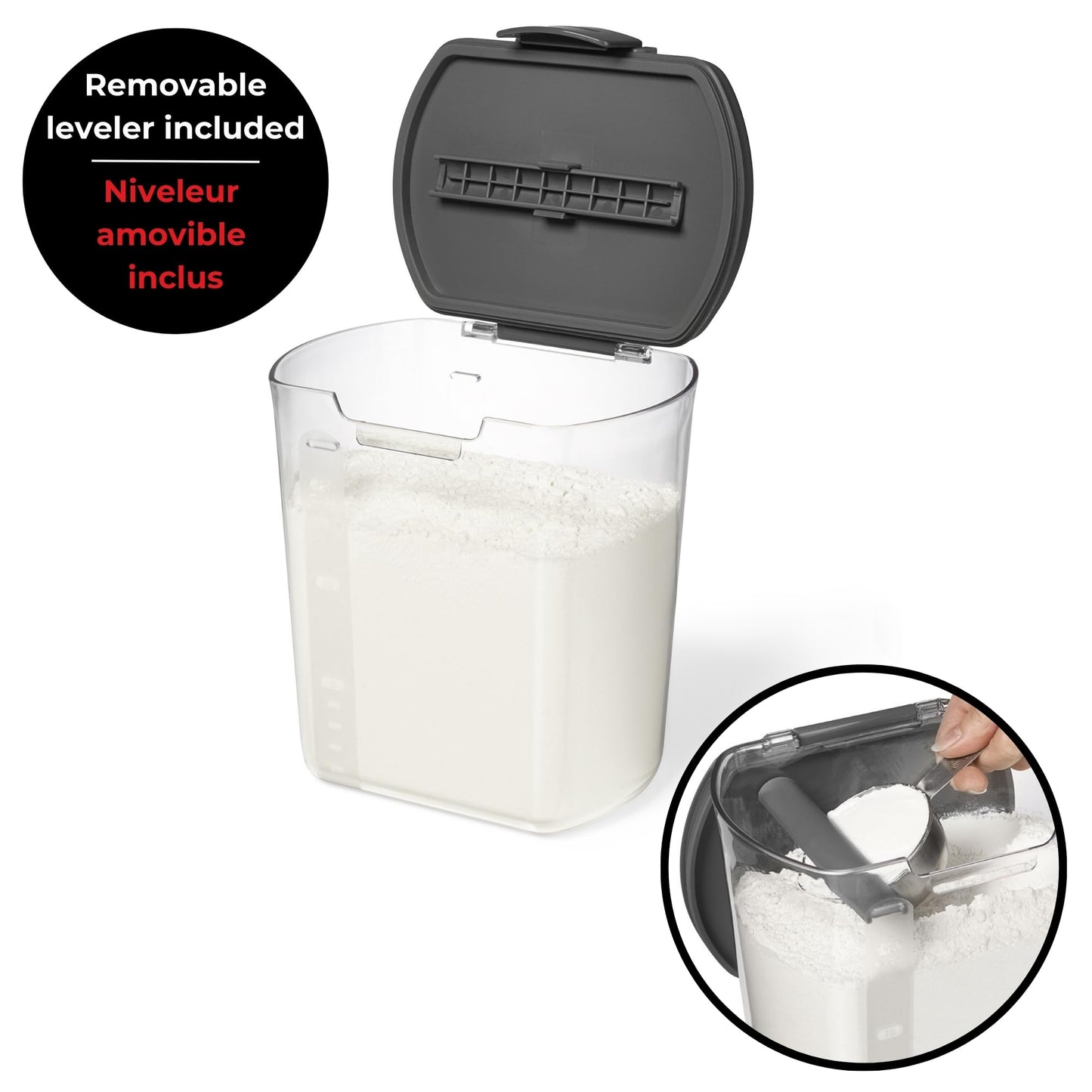 Starfrit PROKEEPER Dry Food Storage Container Set, 3 Airtight Containers for Flour, Sugar, Brown Sugar with Measurement Graduations, Airtight Silicone Seal, with Accessories
