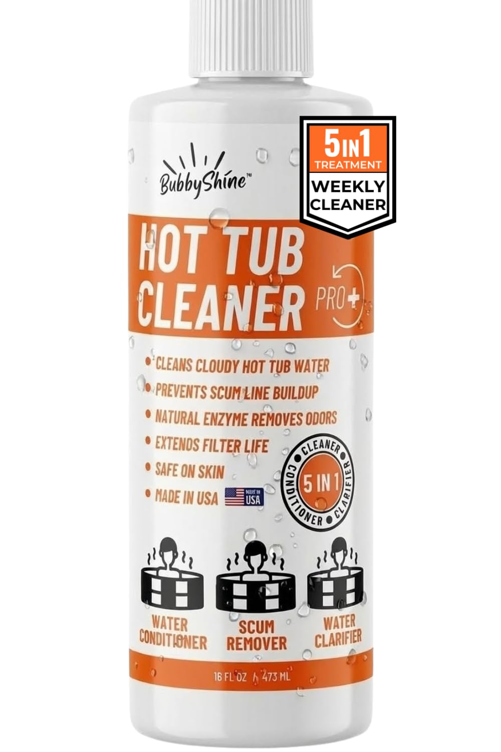BubbyShine, 5in1 Weekly Hot Tub Cleaner - Spa Clarifier, Natural Enzyme, Conditioner, Scum Absorber, Inflatable Tub Chemicals Starter Kit, Spa Chemicals Cleaner (16 Weeks)