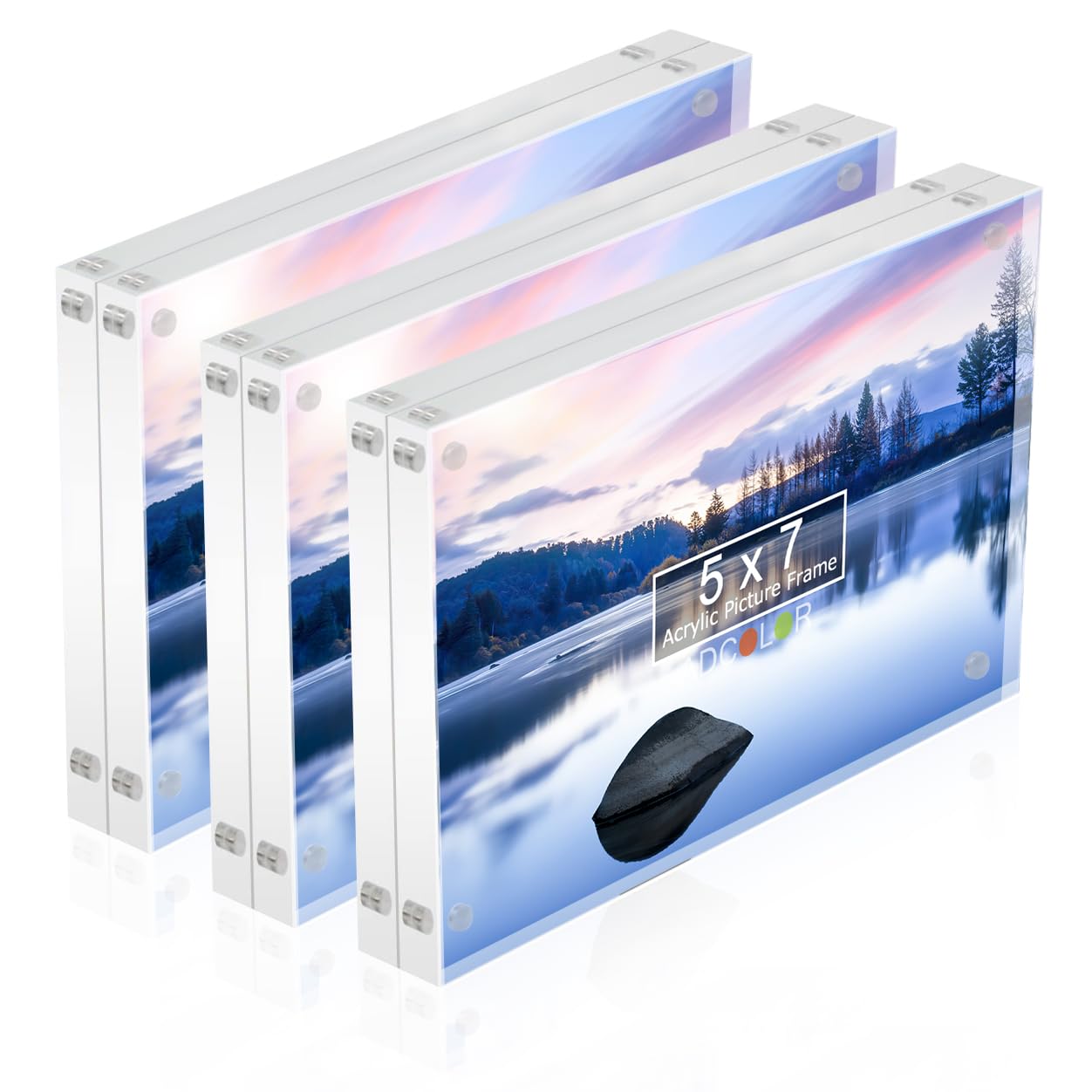 ADColor 5x7 Acrylic Picture Frames-20% Thicker Block Magnetic Floating Photo Picture Frame, Double Sided Self-Standing Glass Cadre Photo Plexiglass Frameless Picture Frame for Office Store Graduation Gifts-Set of 3