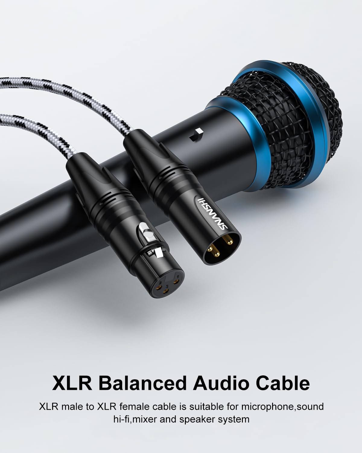 SNANSHI 2Pack XLR Cables 50ft - Balanced XLR Microphone Cable with Oxygen-Free Copper, Dual Shielding, Gold-Plated Connectors, and Nylon Braided Jacket for Mics, Mixers, and Audio Interfaces