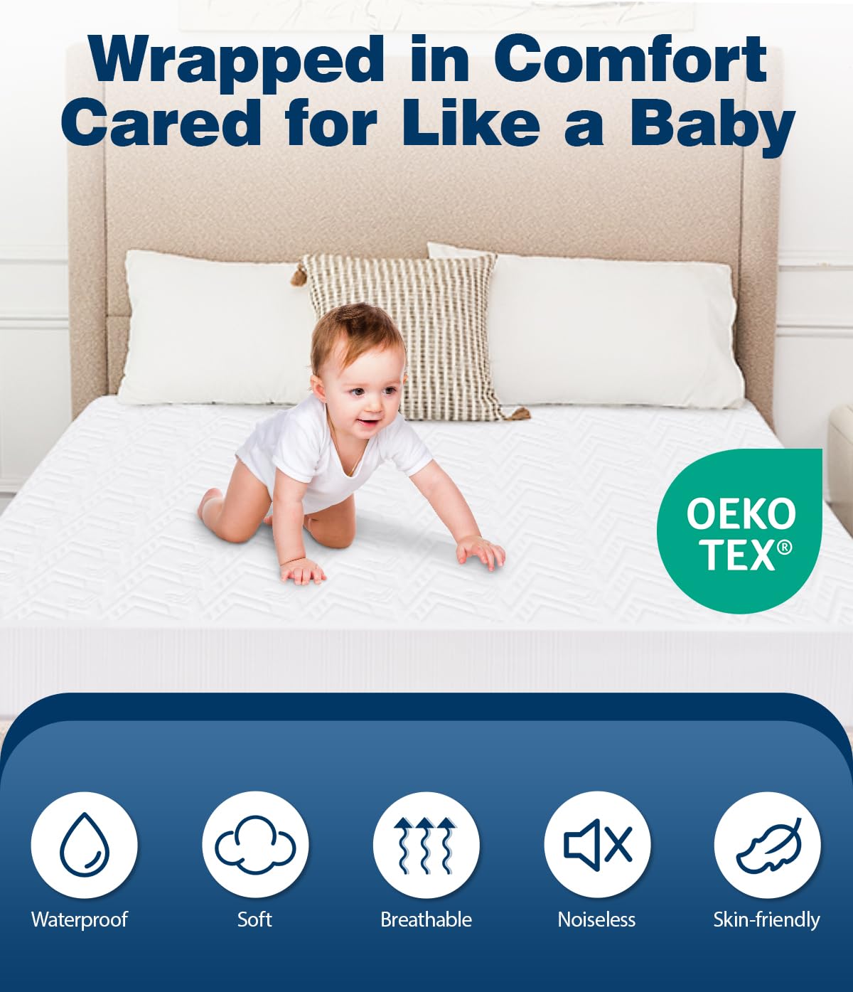 Waterproof Mattress Protector King Size, Soft Breathable Mattress Pad with Deep Pocket 8"-21", Noiseless 3D Air Fabric Cooling Mattress Cover for Bed, Machine Washable, White