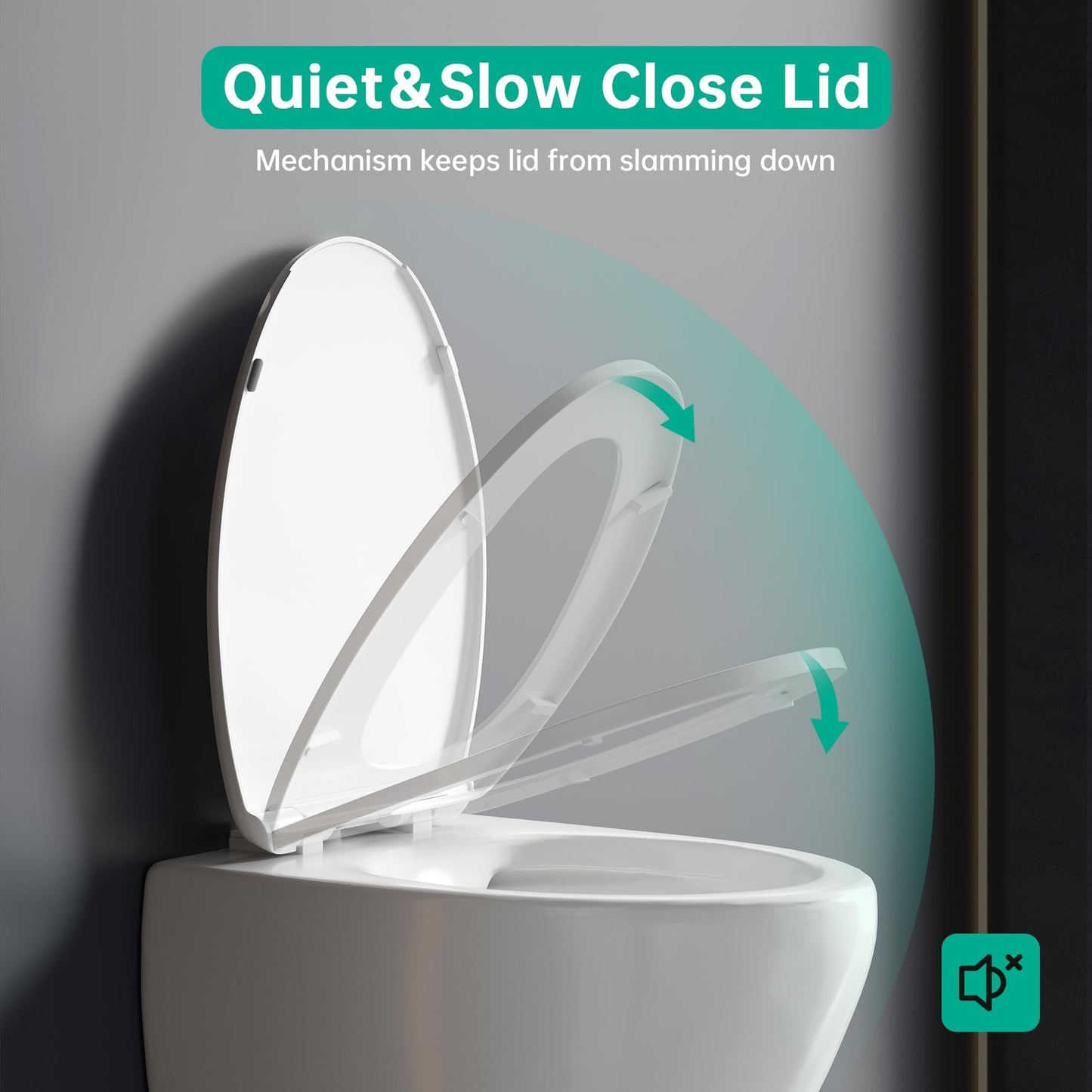 Toilet Seat Elongated, Oval Toilet Seats with Cover Quiet Close, Never Loosen Bumpers, Easy Removing and Cleaning, White, 18.5" L x 14" W