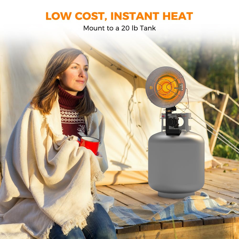 Propane Tank Top Heater, CAMPLUX Outdoor Tanktop Heater with Tip-Over Switch for Garage, Camping, Hunting, Single Burner Heavy Duty Steel 15,000 BTU