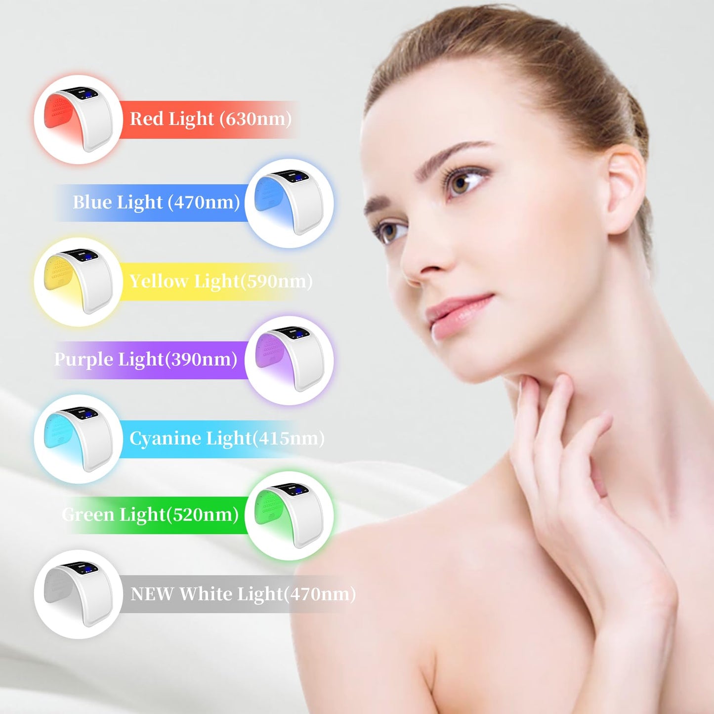 Beuwe Red-Light-for-Face，7 Colors LED Facial Mask Light Red Face Light Skin Care at Home