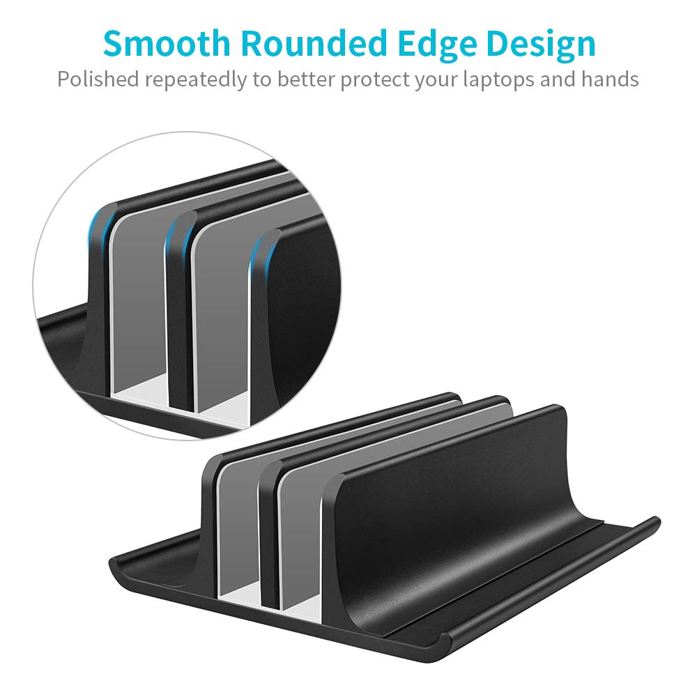 VAYDEER Double Adjustable Vertical Laptop Stand Newly Designed 2 Slots Aluminum Desktop Dual Holder for All MacBook/Chromebook/Surface/Dell/iPad Up to 17.3 Inches - Black
