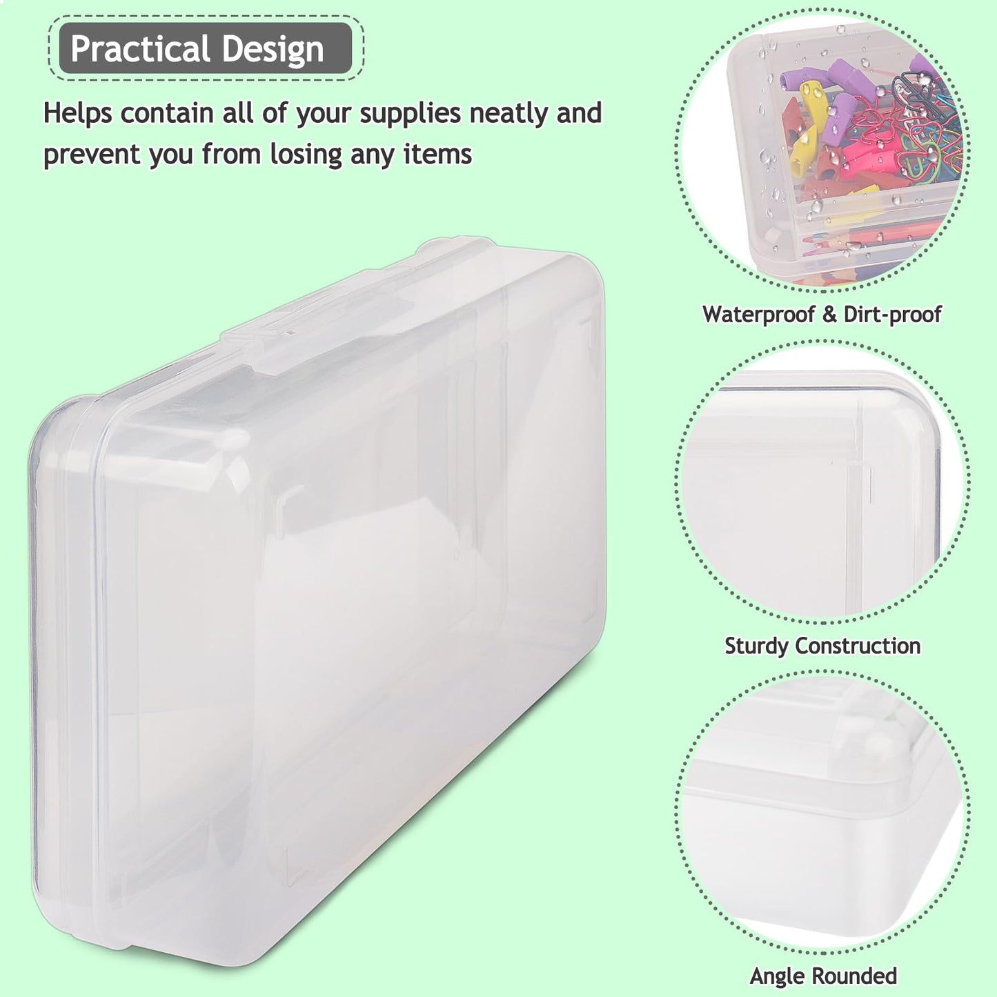 6 PCS Pencil Box,Large Capacity Double Layer Pencil Box,Hard Pencil Case with Snap-Tight Lid, Plastic Pencil Boxes for Office School Supplies,Storage Organizer Pen Boxes for Gel Pens-Transparent