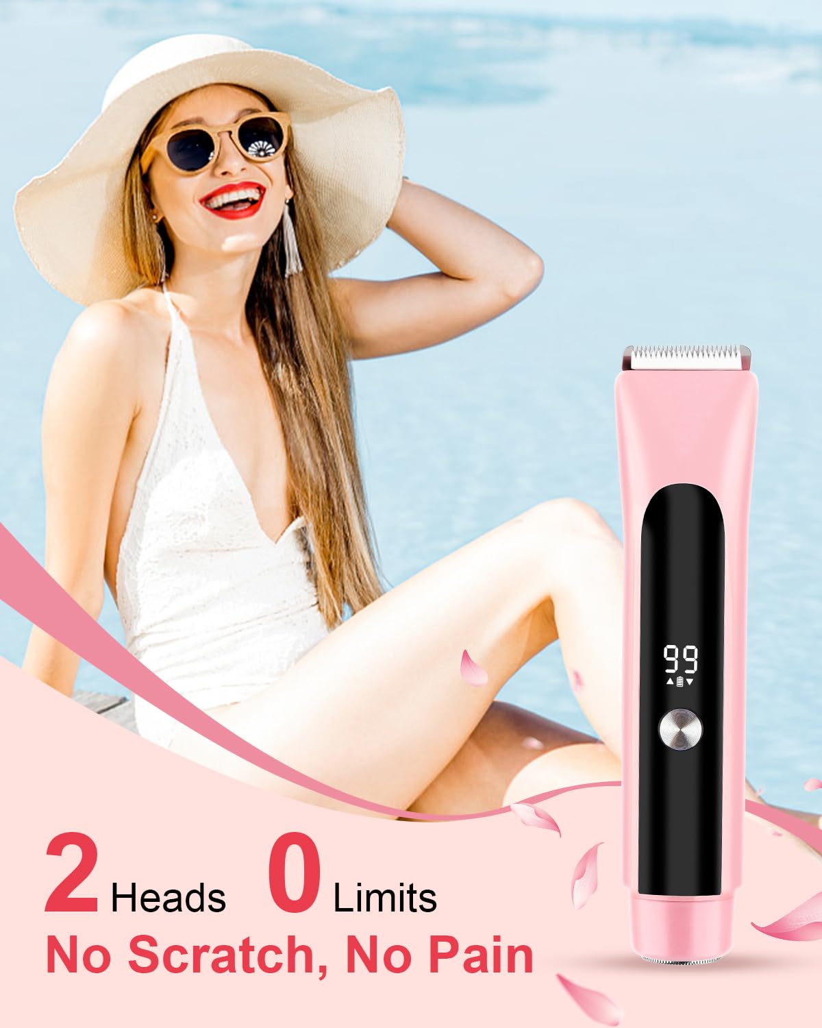 Bikini Trimmer for Women, 2 in 1 Electric Razors for Women Pubic Hair, Rechargeable Electric Shaver IPX7 Waterproof for Underarm Leg Face Arm,Wet/Dry Use (Light Plinik)