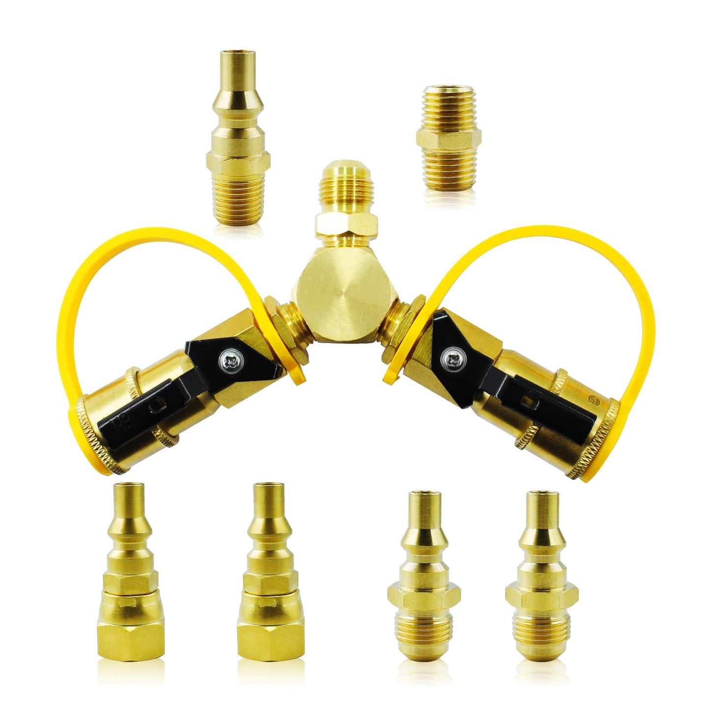 MCAMPAS 1/4" Propane Y Splitter Adapter Kit - 2-Way RV to Grill Quick Connect/Disconnect LP Gas Hose Fitting for Campers, Trailers & Outdoor Cooking Appliances