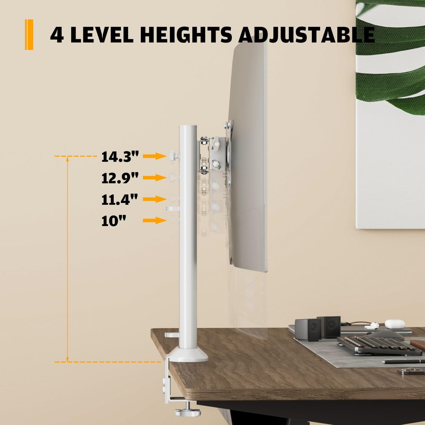 Single Desk Monitor Arm Mount Stand Fit for 13 inch to 32 inch Flat Curved Computer Screen with Swivel, Height Adjustable, Rotation,Holds up to 77lbs, White