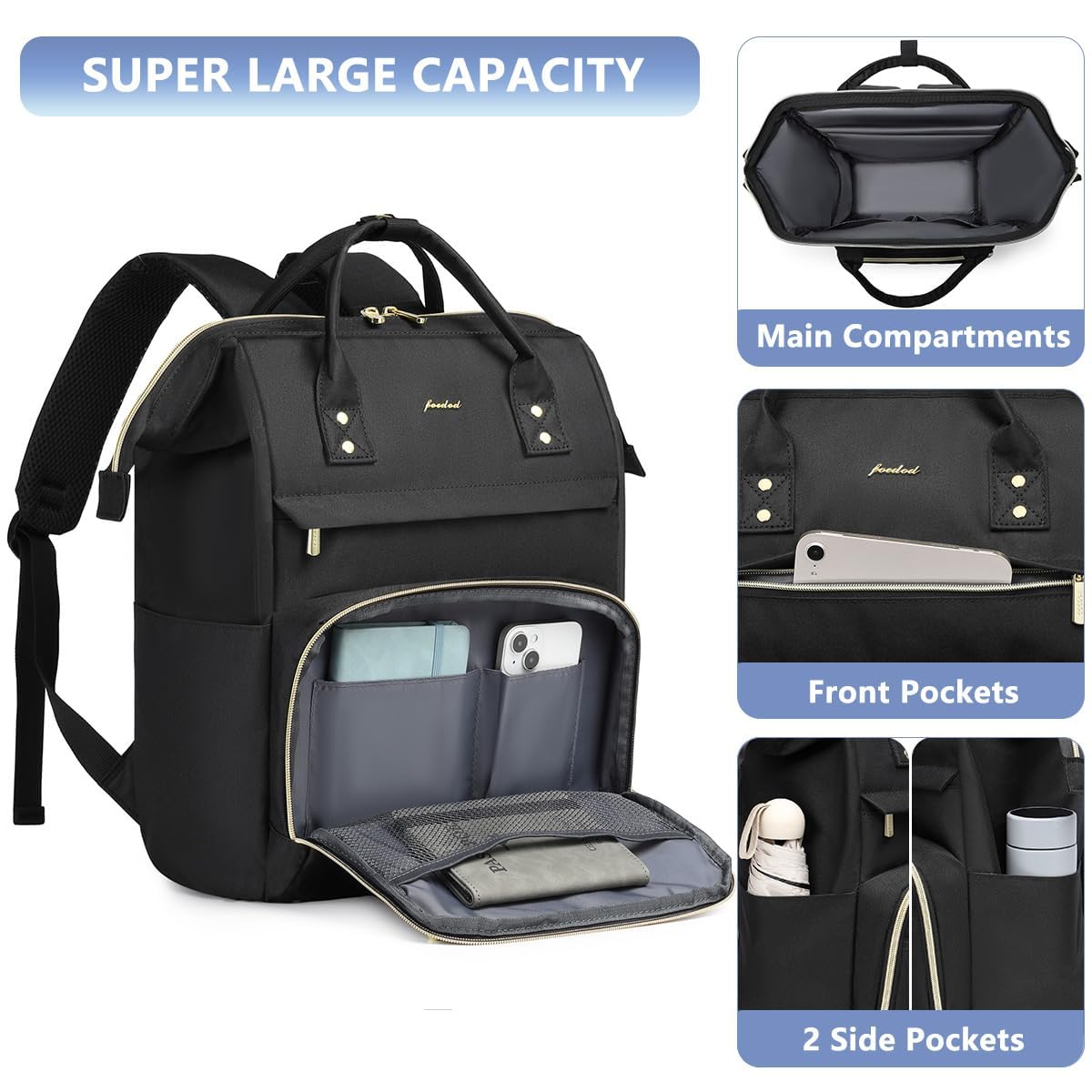 Women Laptop Backpack Teacher Bags: 17.3 Inch Nurse Computer Backpack with USB Port Work Bag Stylish Travel Daypack Bookbag Waterproof for Business Woman Gifts BLACK