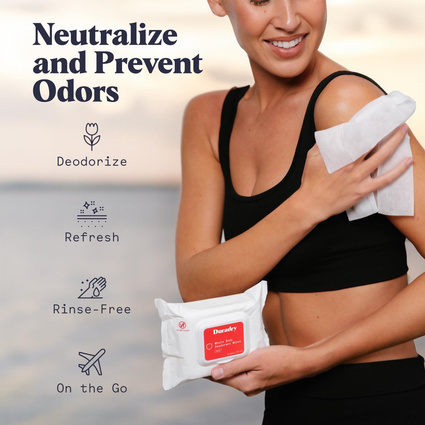 Whole-body Deodorant Wipes for Men & Women - Body Wet Wipes for Odor Control, Use for On-the-Go Cleansing, Gym Sessions, Travel, or Rinse-Free Shower Alternative - Aqua Scent, Pack of 3