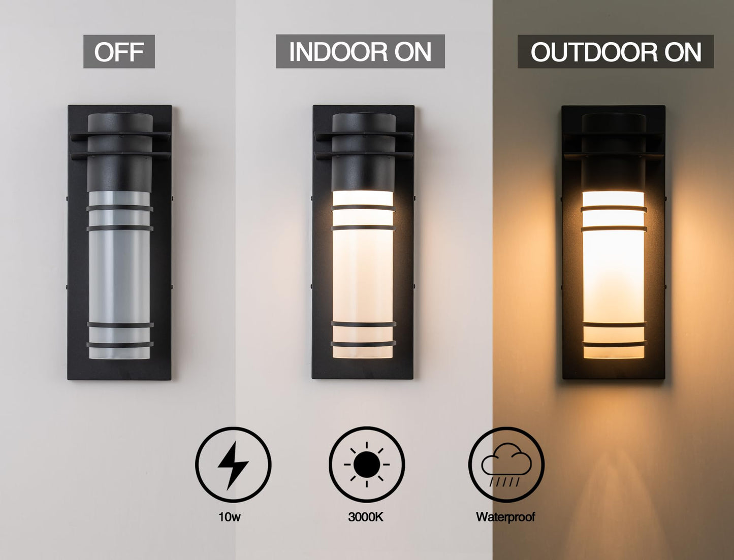OUPAVOCS Outdoor Light Fixture Wall Mount, Commercial Residential LED Wall Sconce, Modern Exterior Wall Lights Fixture, Black LED Wall Lamps with Frosted Glass, 10W Patio Lighting for Yard, Garage