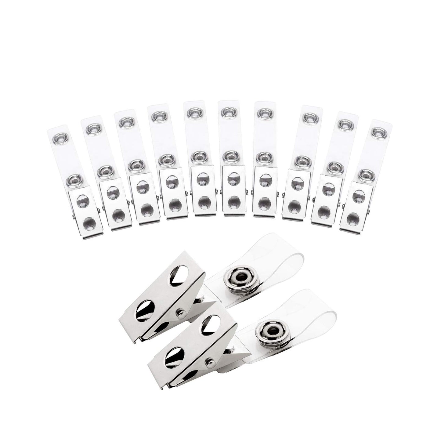 Fushing 150Pcs Metal Badge Clips with Clear PVC Straps for ID Cards and Badge Holders