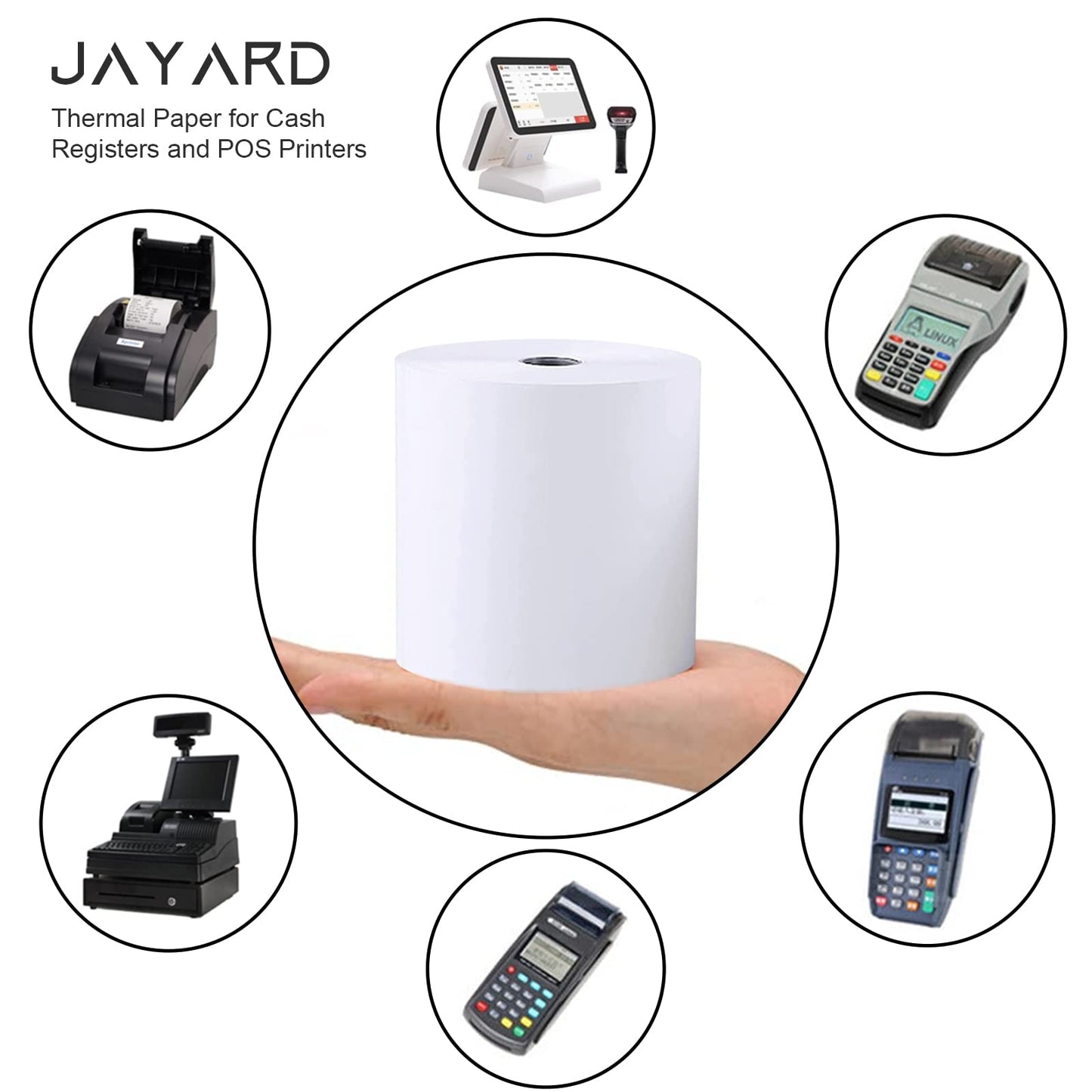 Jayard Thermal Paper 3 1/8 x 230ft, 10 Rolls Receipt Paper Work for Star Micronics TSP100 TSP143 Epson 80mm Receipt Printer Square POS Register, 80mm Thermal Receipt Paper, BPA Free