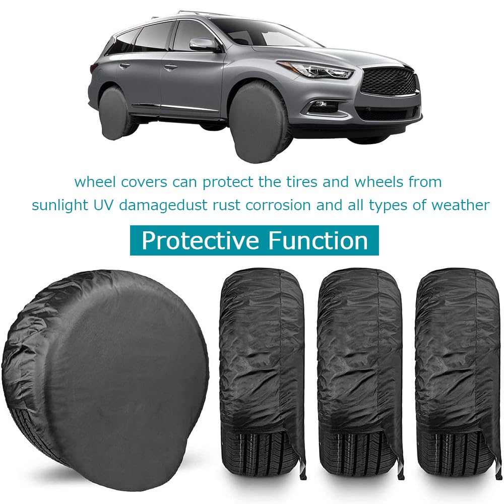 Tire Covers 4 Pack, 420D Oxford Wheel Covers, Waterproof Anti-UV Sun Tire Protectors, Universal Fit 27-32 Inch Tire Diameter, Travel Spare Wheel Covers for RV Truck SUV Trailer Camper (27"-29")